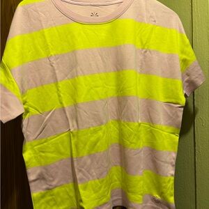 Isaac Mizrahi Pink and Yellow Striped Short Sleeve Tee